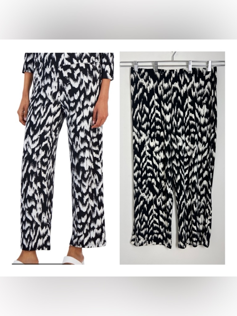 NEW JM Collection Large Black & White Boho Aztec Print Jersey Knit Pull On Pants
